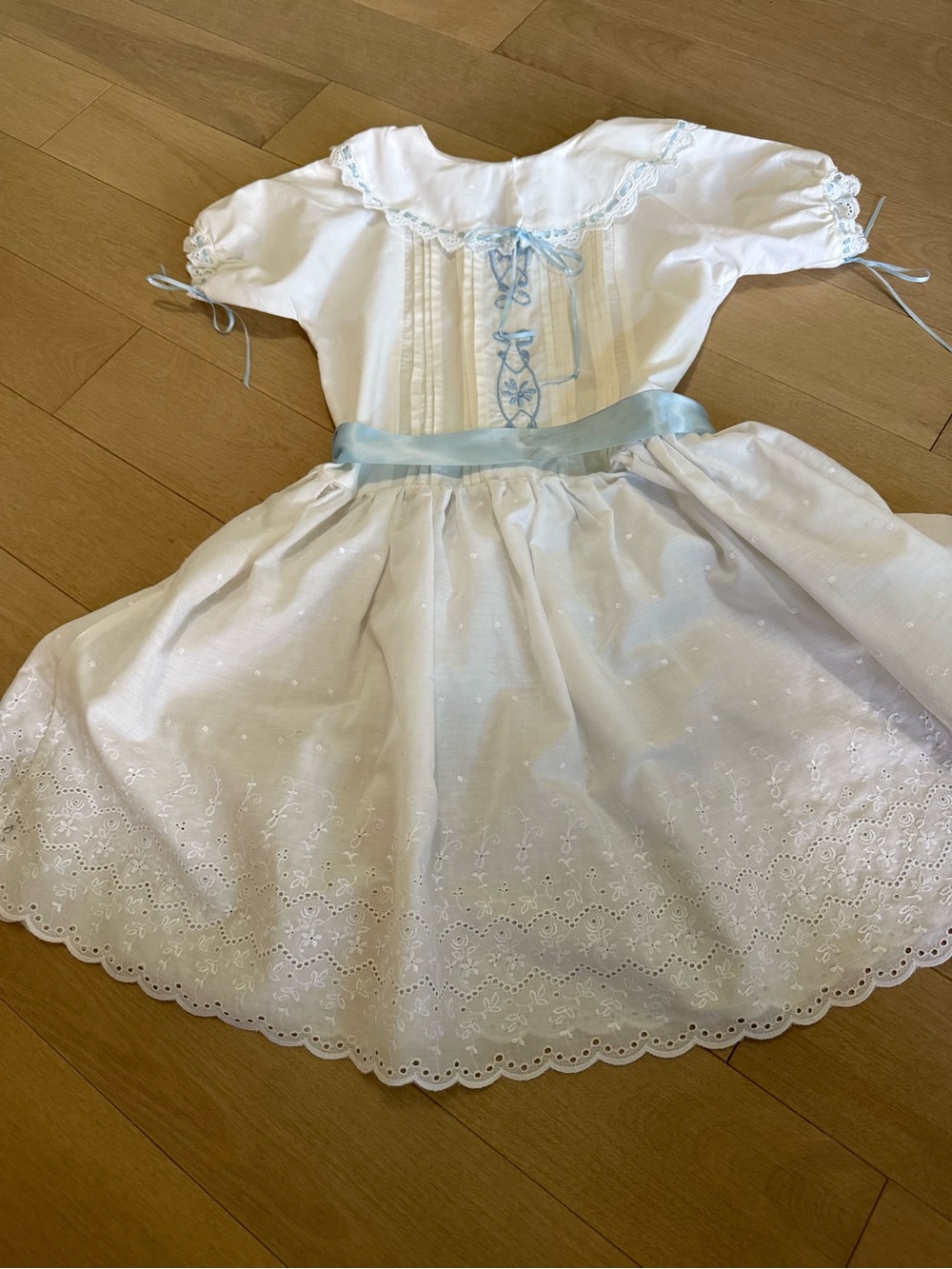 White and Light Blue Lace-Trim Girls' Costume Dress
